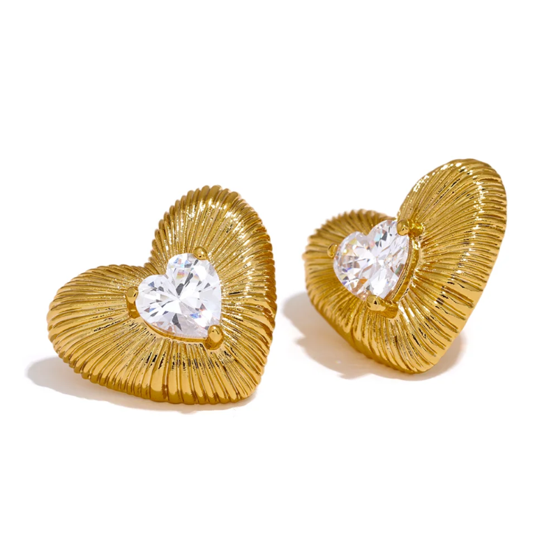 Zirconia Heart Stud Earrings