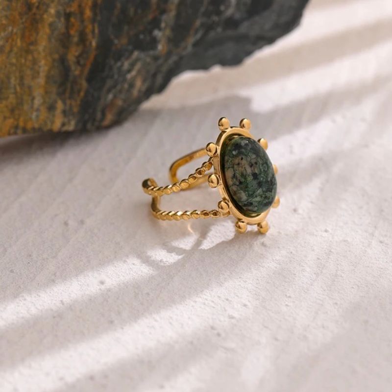 Farrah Regal Green Stone Adjustable  Ring