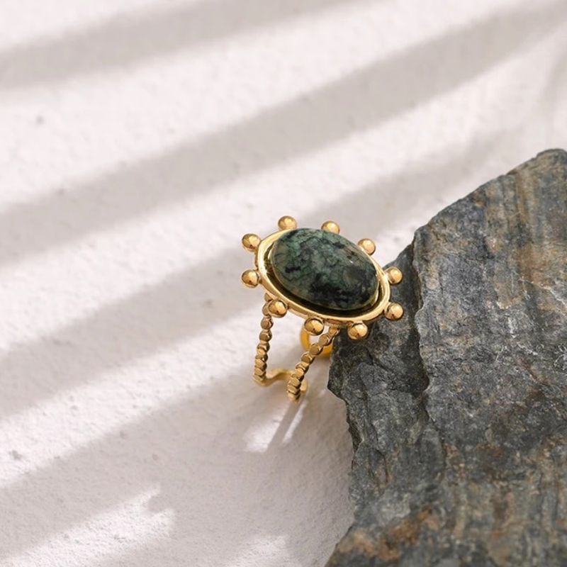 Farrah Regal Green Stone Adjustable  Ring