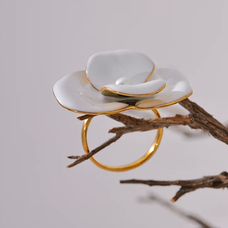 White Flower Adjustable Ring