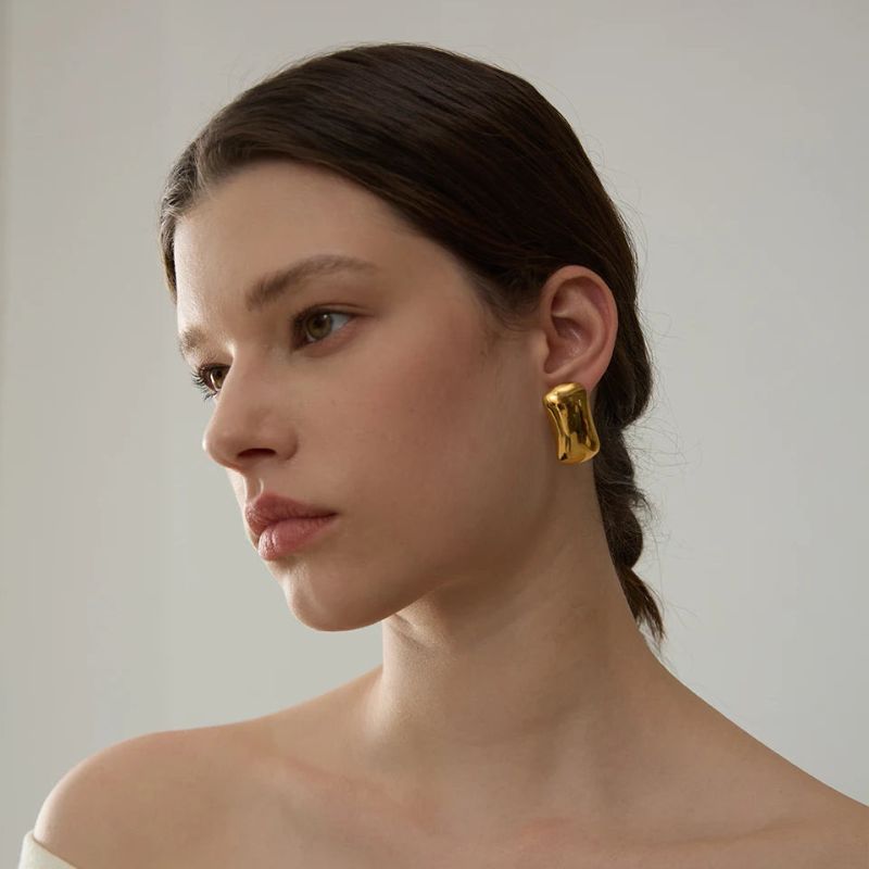 Rectangle Gold Drop Earrings