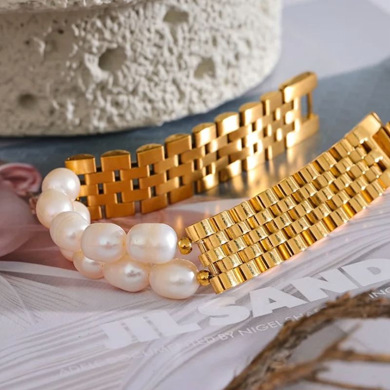 Cuban Link Pearl Bracelet