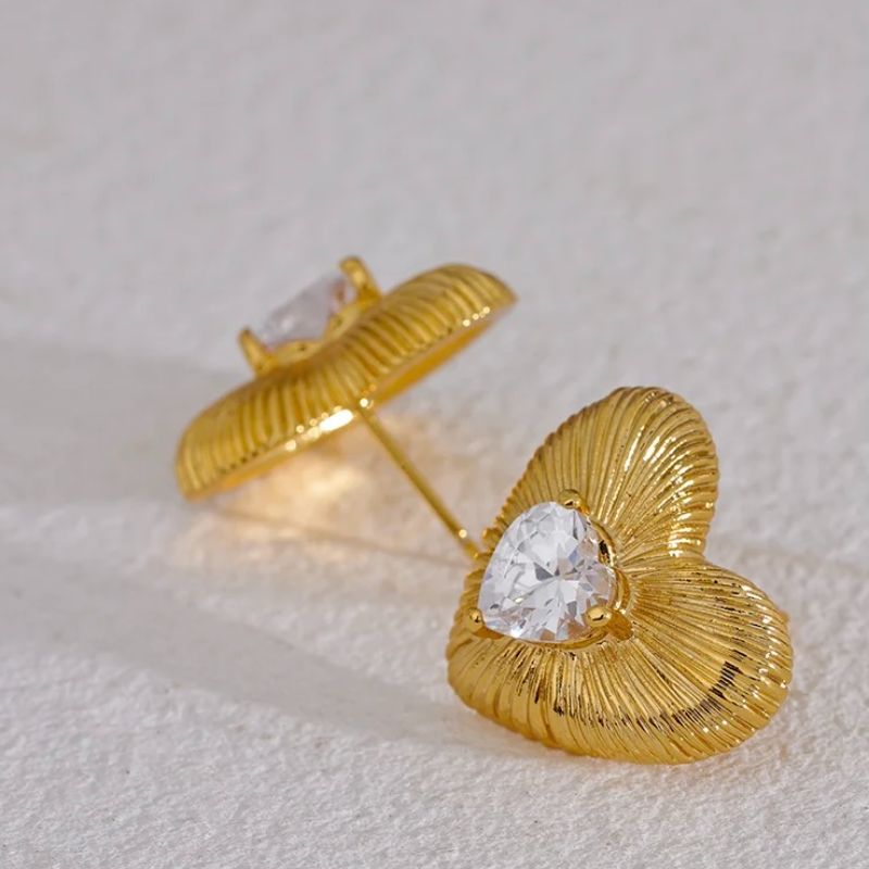 Zirconia Heart Stud Earrings