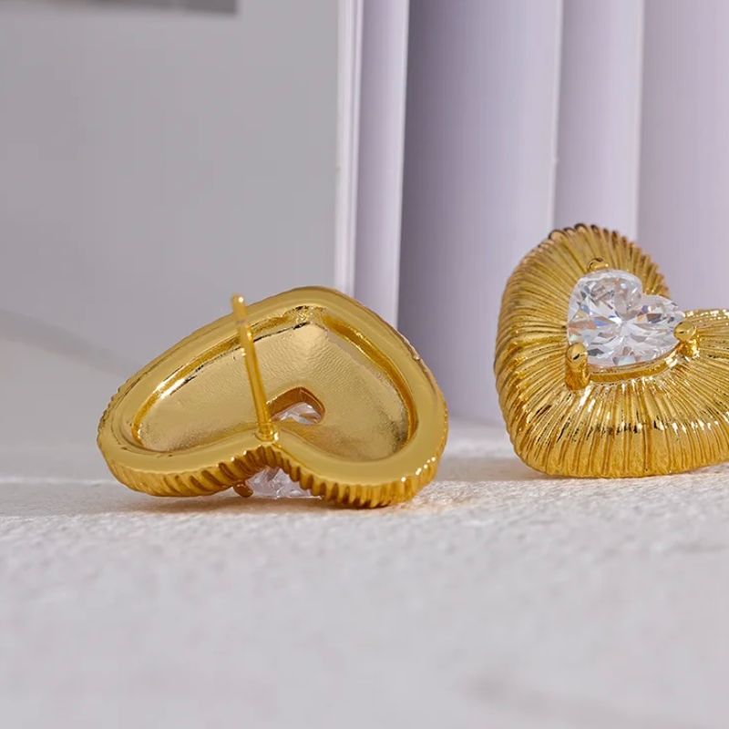 Zirconia Heart Stud Earrings