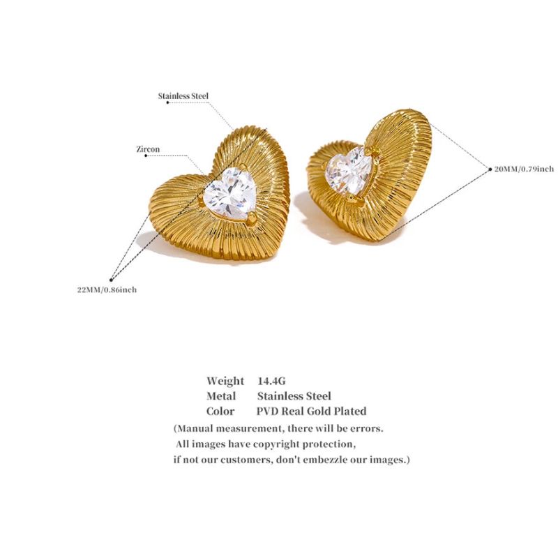 Zirconia Heart Stud Earrings