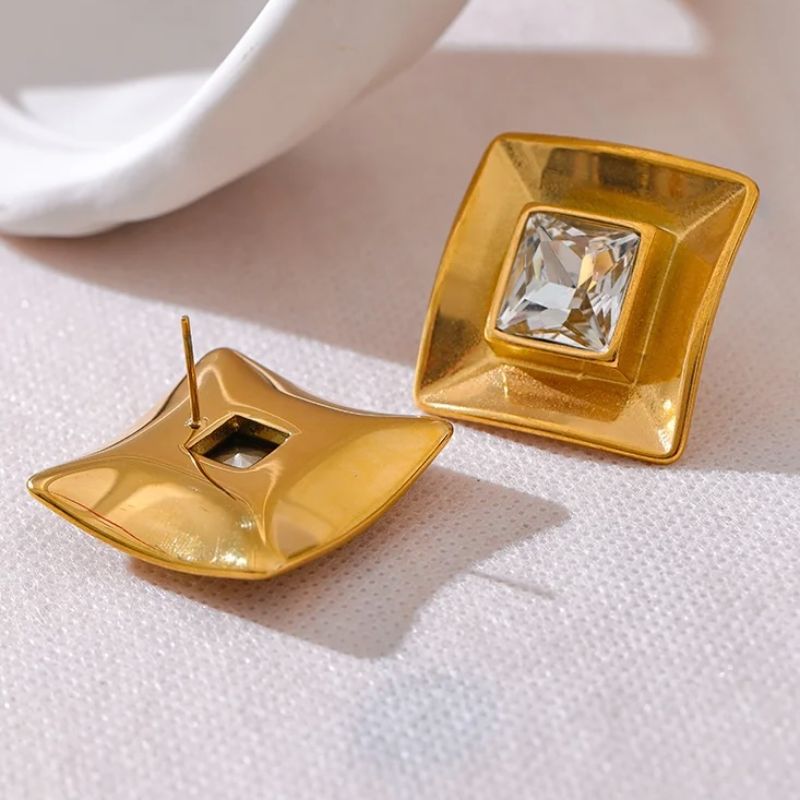 Square Diamond Stud Earrings