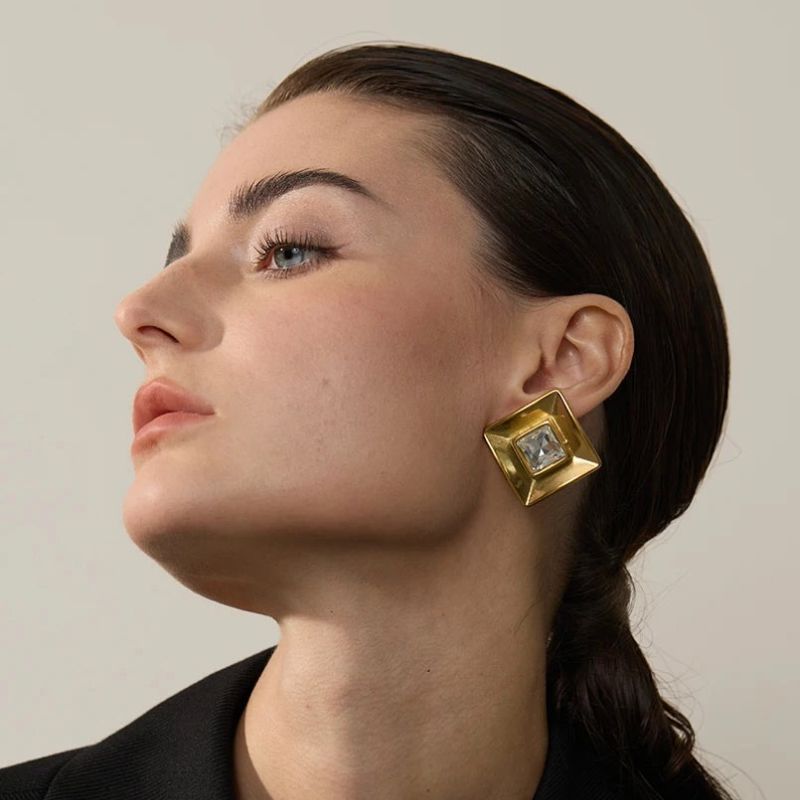 Square Diamond Stud Earrings